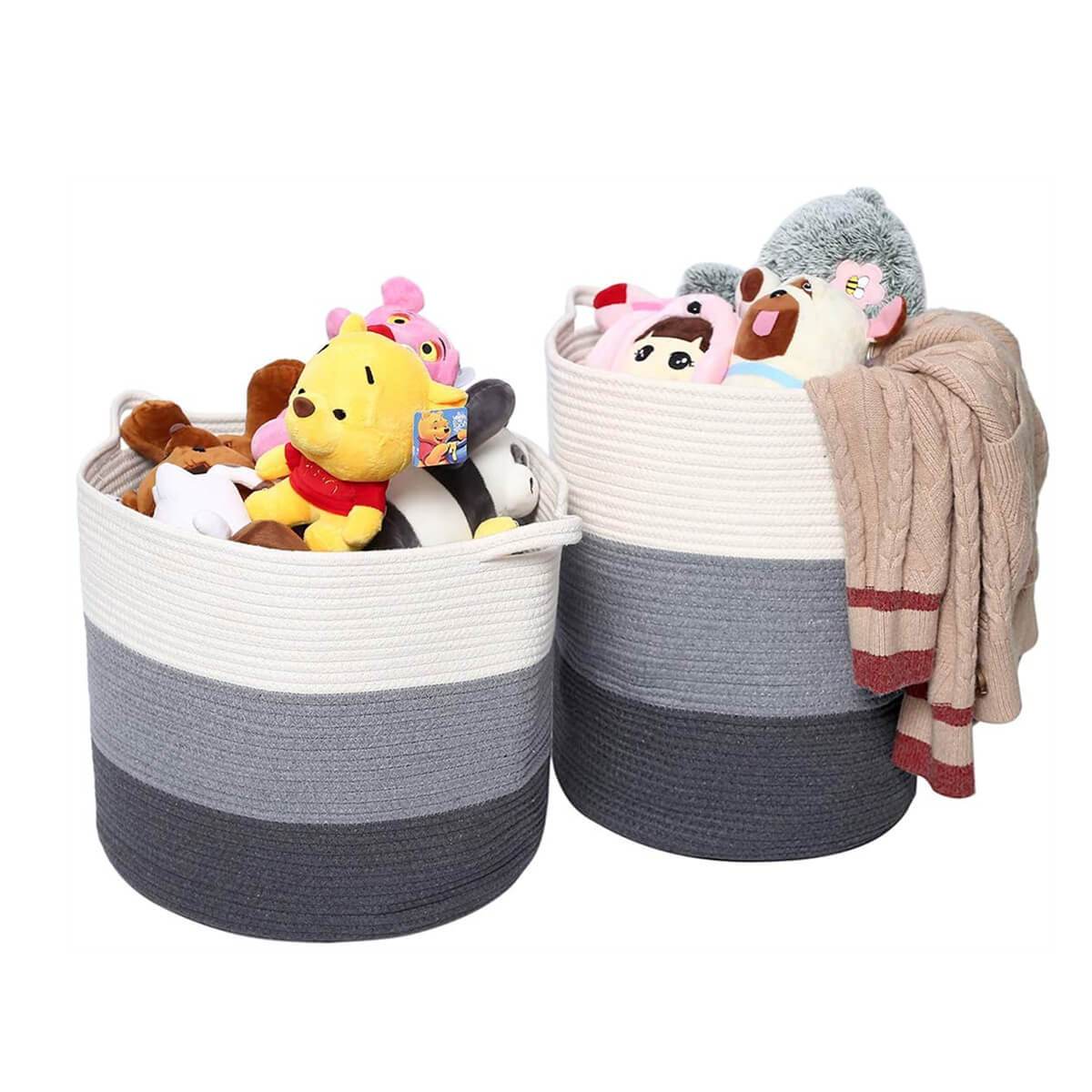 Natural Cotton Rope Woven Basket Grey and White, 45x40x35 CM - Image 7