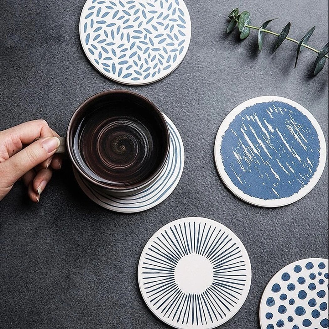 Non slip Absorbent Ceramic Coasters for Mugs, Cups Set of 6 - Image 4