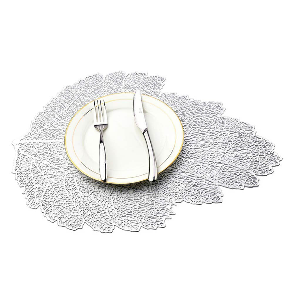 Non-Stick Oil PVC Table Mat Set of 6 (Silver-Leaf) - Image 5