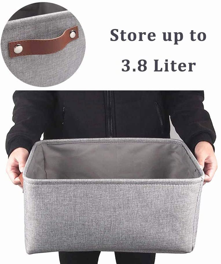 Foldable Mangata Leather Handle Storage Baskets Set, Grey - Image 11