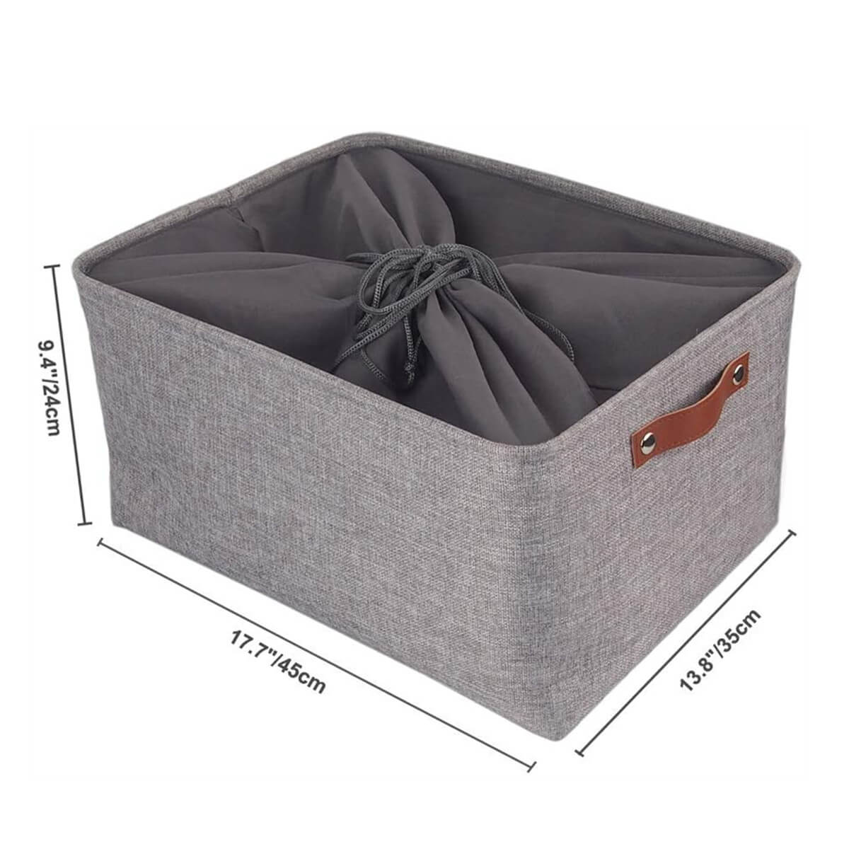 Foldable Mangata Leather Handle Storage Baskets Set, Grey - Image 14