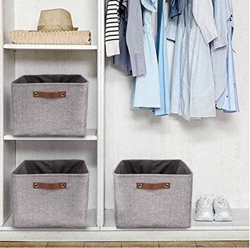Foldable Mangata Leather Handle Storage Baskets Set, Grey - Image 15