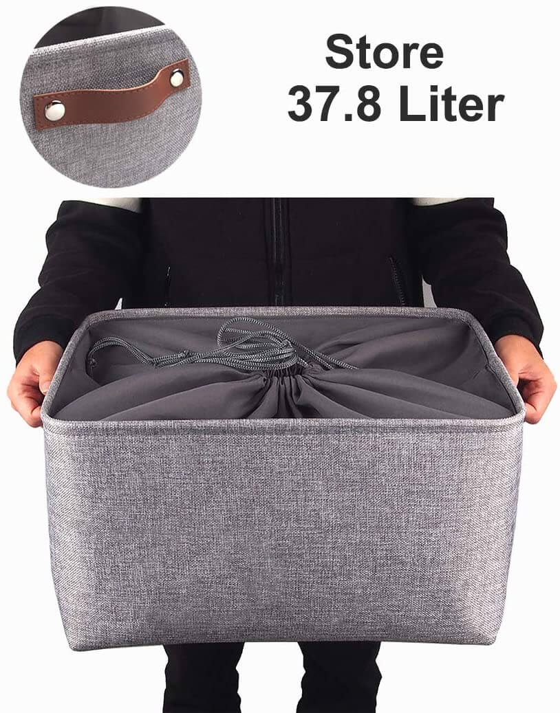 Foldable Mangata Leather Handle Storage Baskets Set, Grey - Image 18