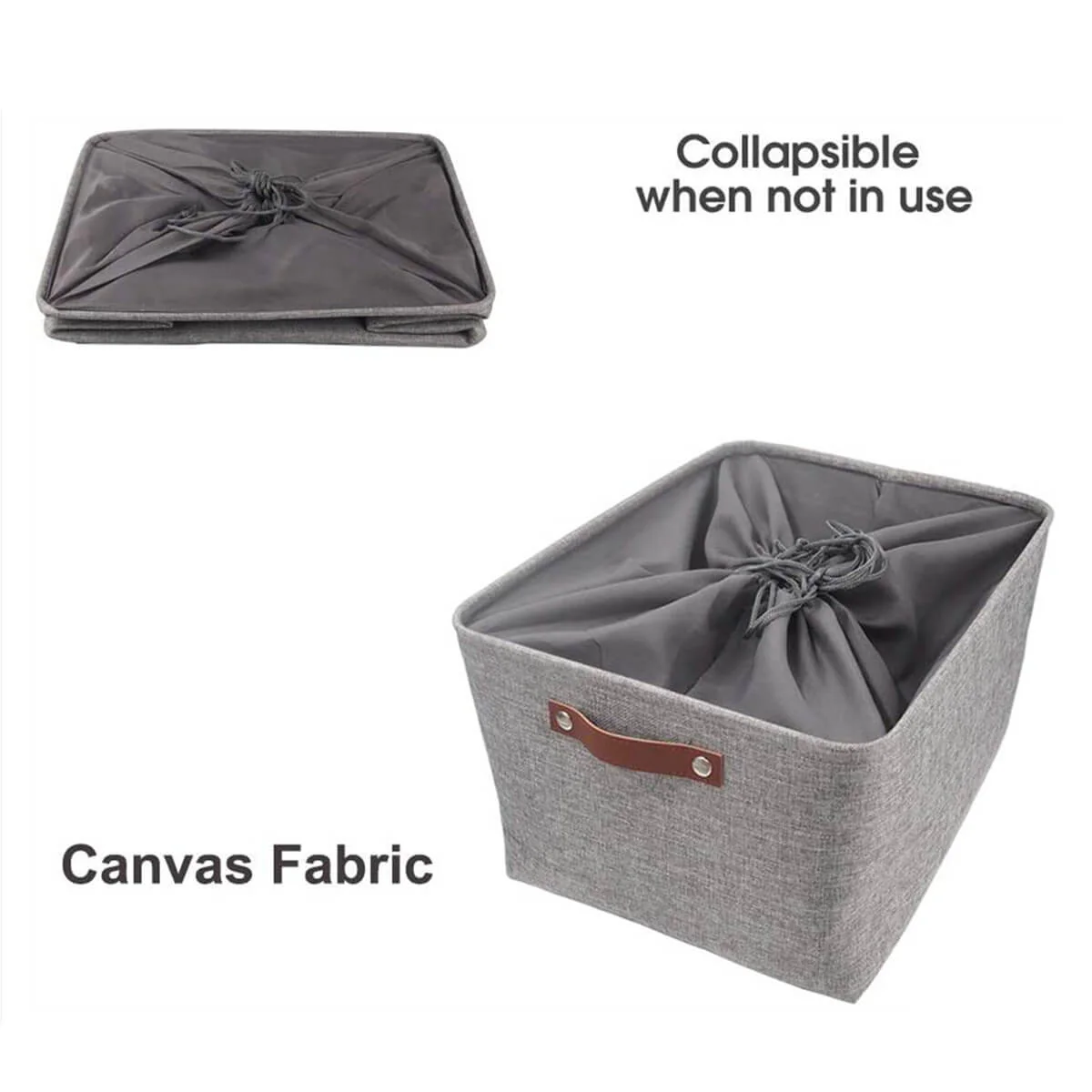 Foldable Mangata Leather Handle Storage Baskets Set, Grey - Image 19