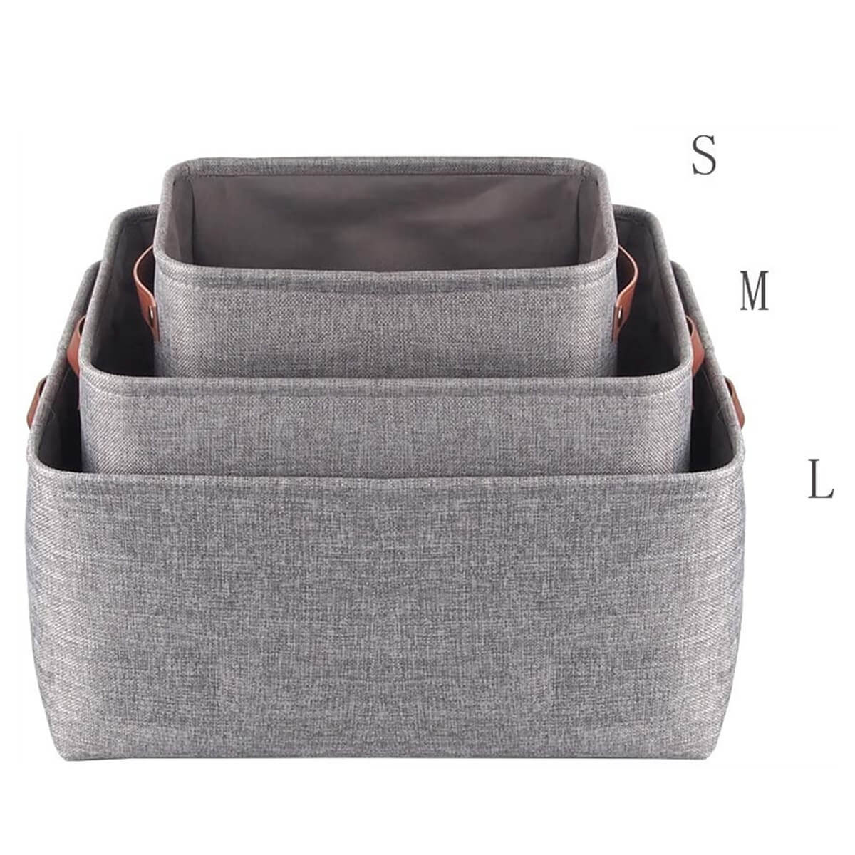 Foldable Mangata Leather Handle Storage Baskets Set, Grey - Image 20