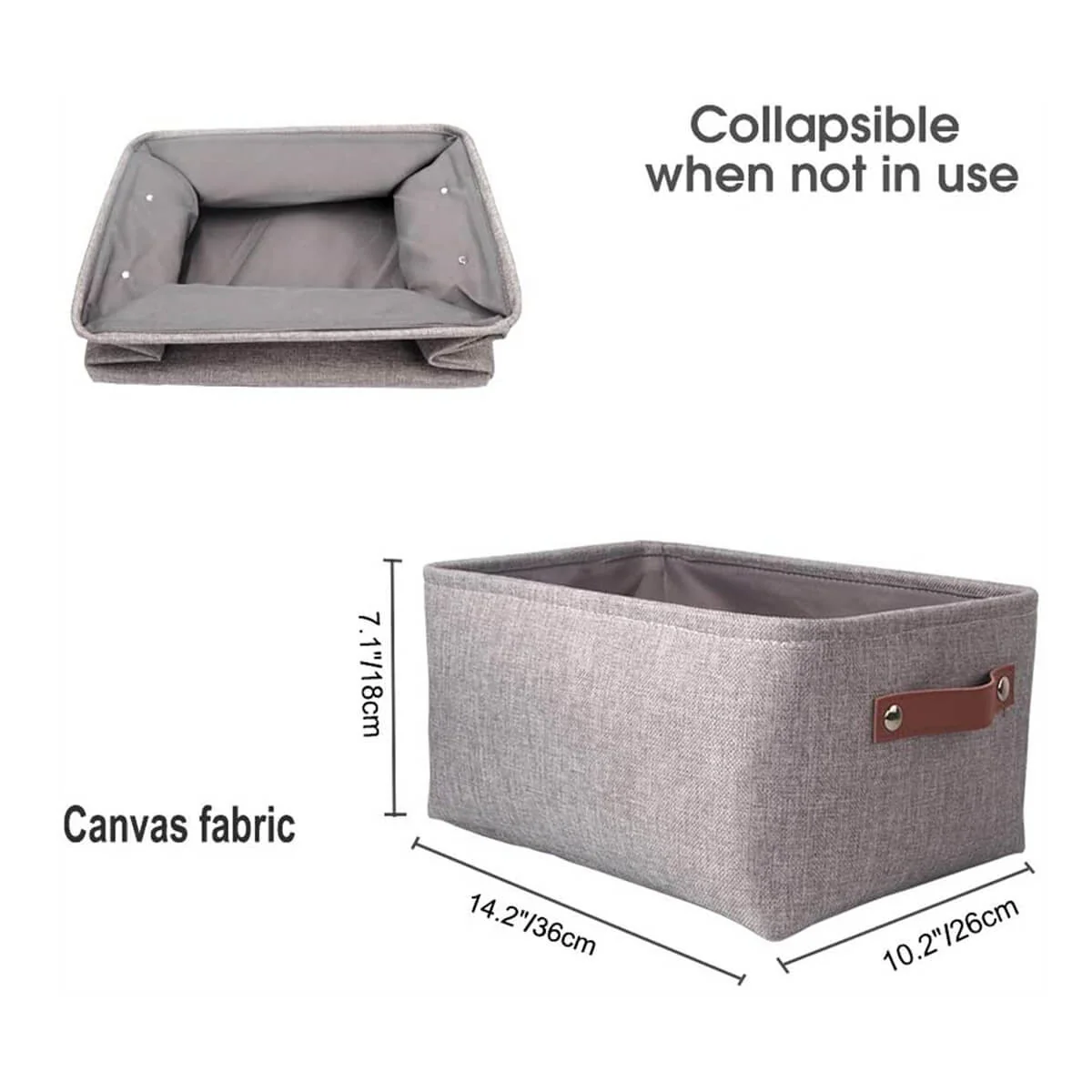 Foldable Mangata Leather Handle Storage Baskets Set, Grey - Image 23