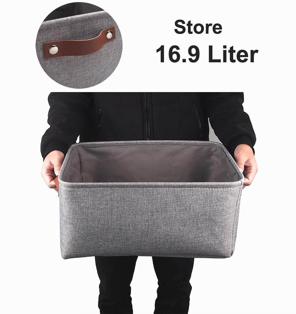 Foldable Mangata Leather Handle Storage Baskets Set, Grey - Image 24