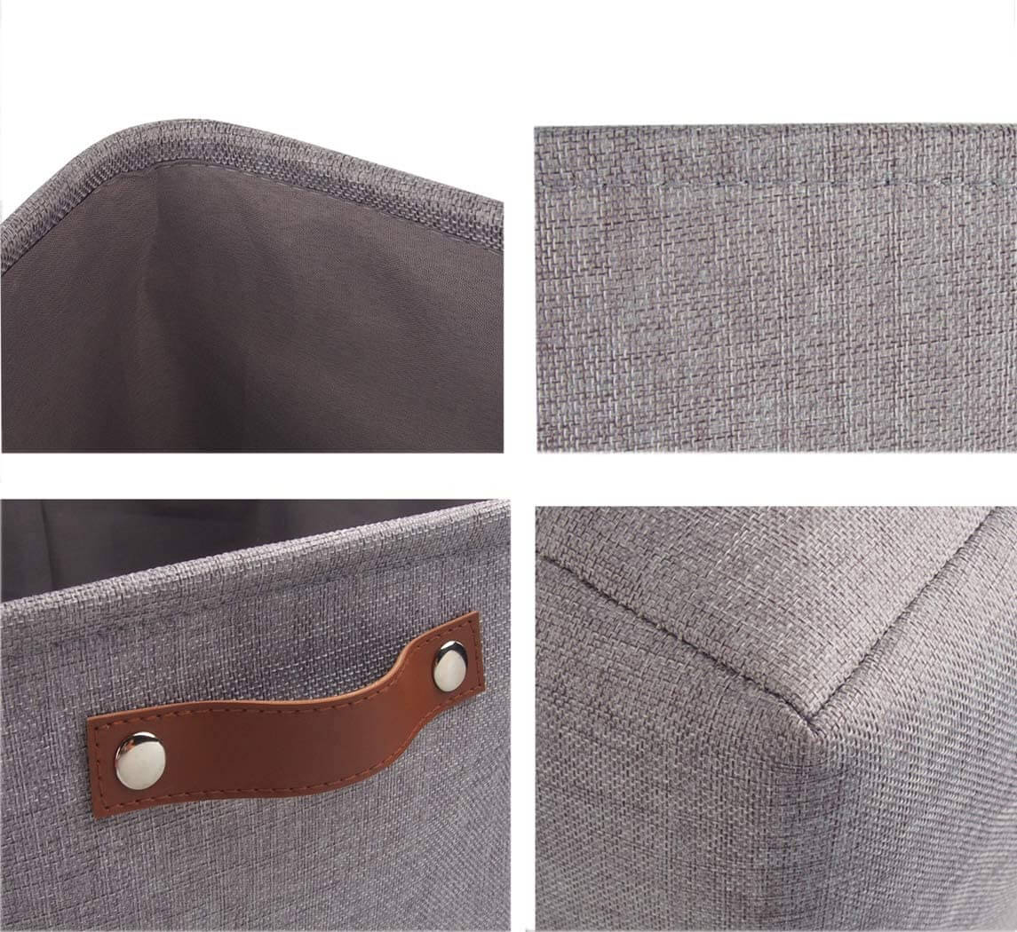Foldable Mangata Leather Handle Storage Baskets Set, Grey - Image 27
