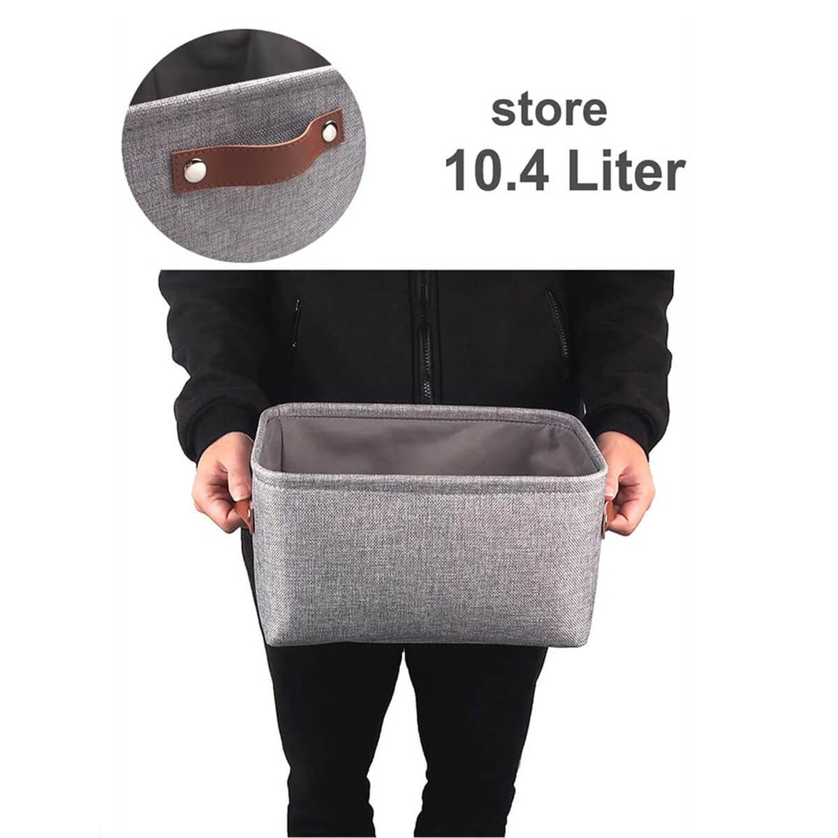Foldable Mangata Leather Handle Storage Baskets Set, Grey - Image 31