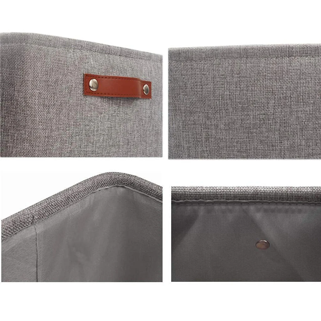 Foldable Mangata Leather Handle Storage Baskets Set, Grey - Image 37