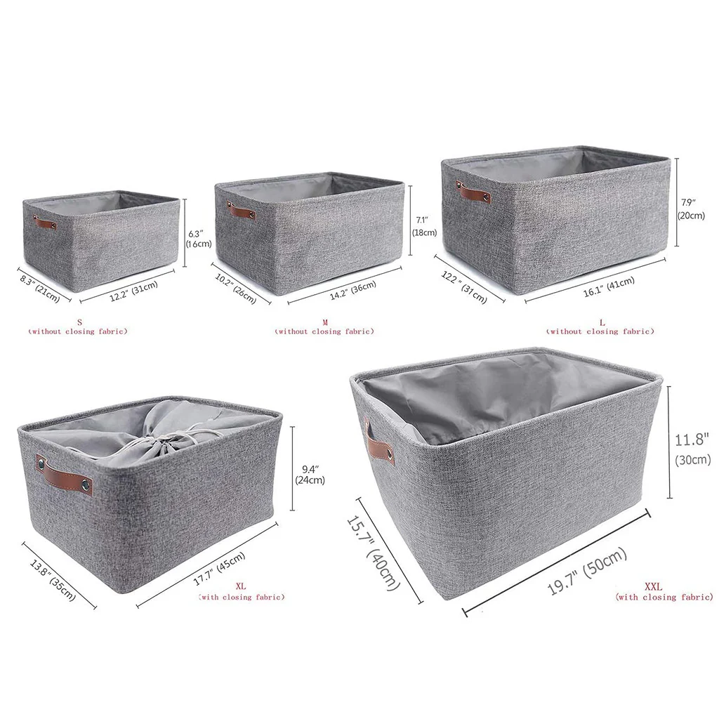 Foldable Mangata Leather Handle Storage Baskets Set, Grey - Image 39