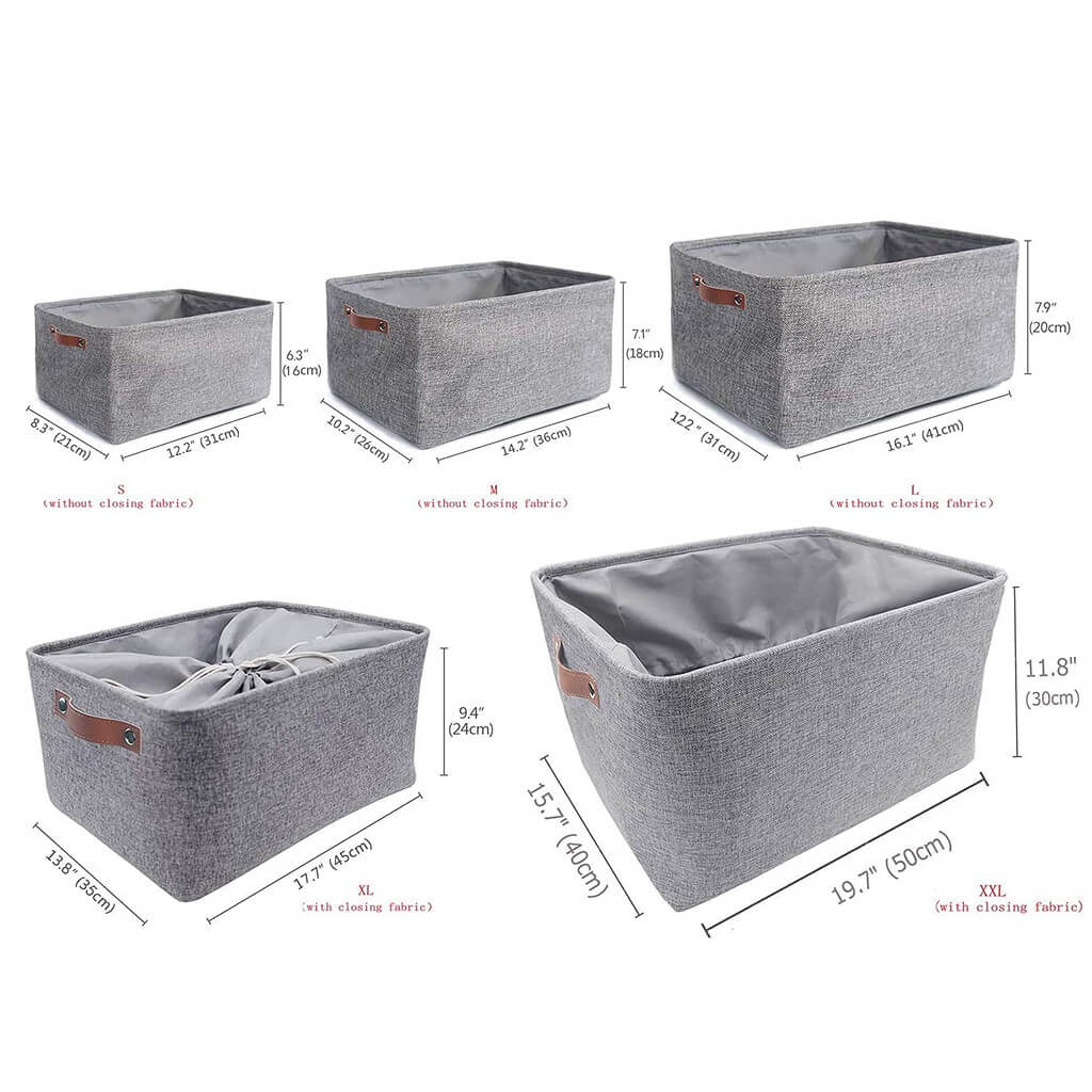 Foldable Mangata Leather Handle Storage Baskets Set, Grey - Image 4