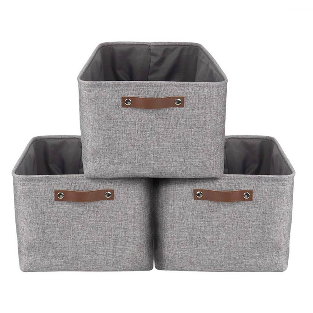 Foldable Mangata Leather Handle Storage Baskets Set, Grey - Image 7