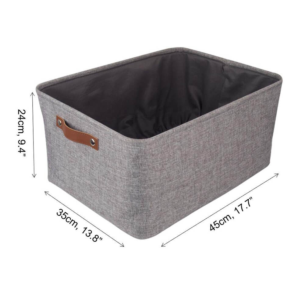 Foldable Mangata Leather Handle Storage Baskets Set, Grey - Image 8