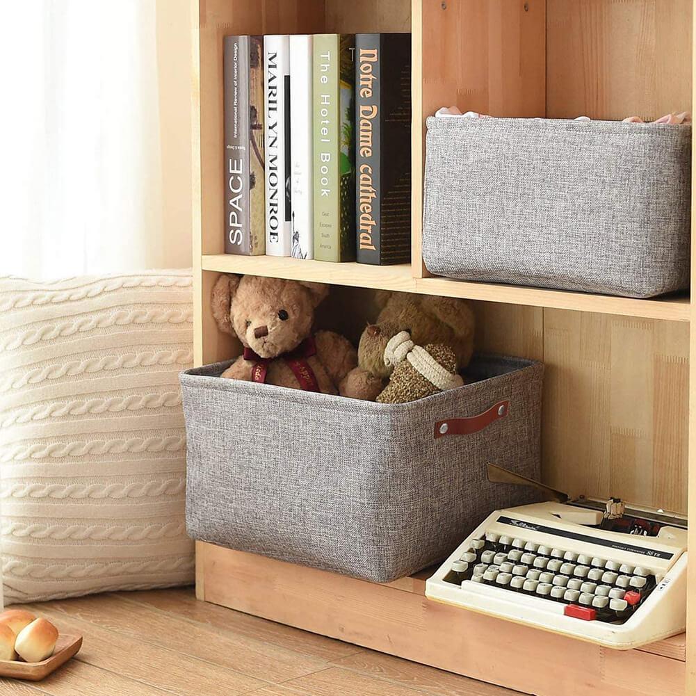 Foldable Mangata Leather Handle Storage Baskets Set, Grey - Image 9