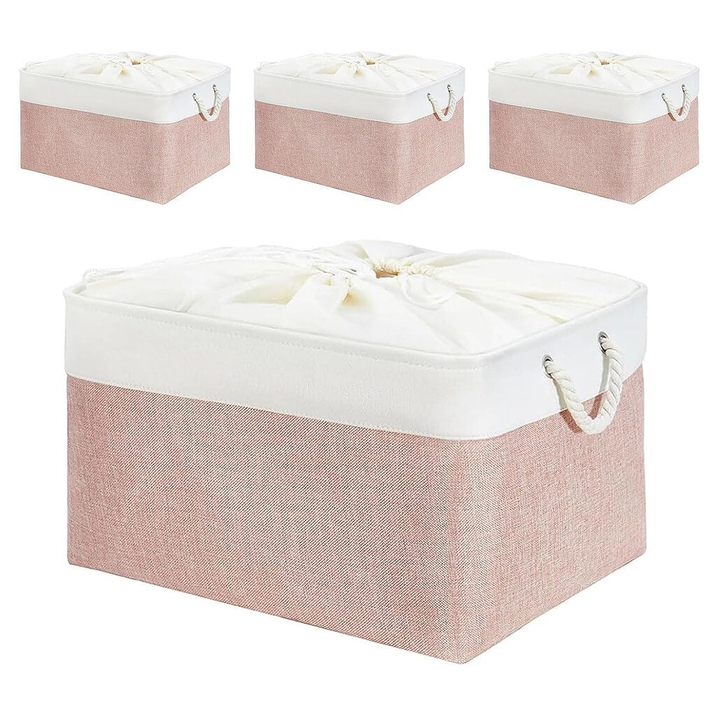Pink White Storage Baskets with Rope Handles Multi-Size - Image 22