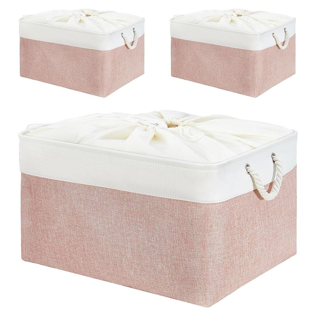 Pink White Storage Baskets with Rope Handles Multi-Size - Image 29