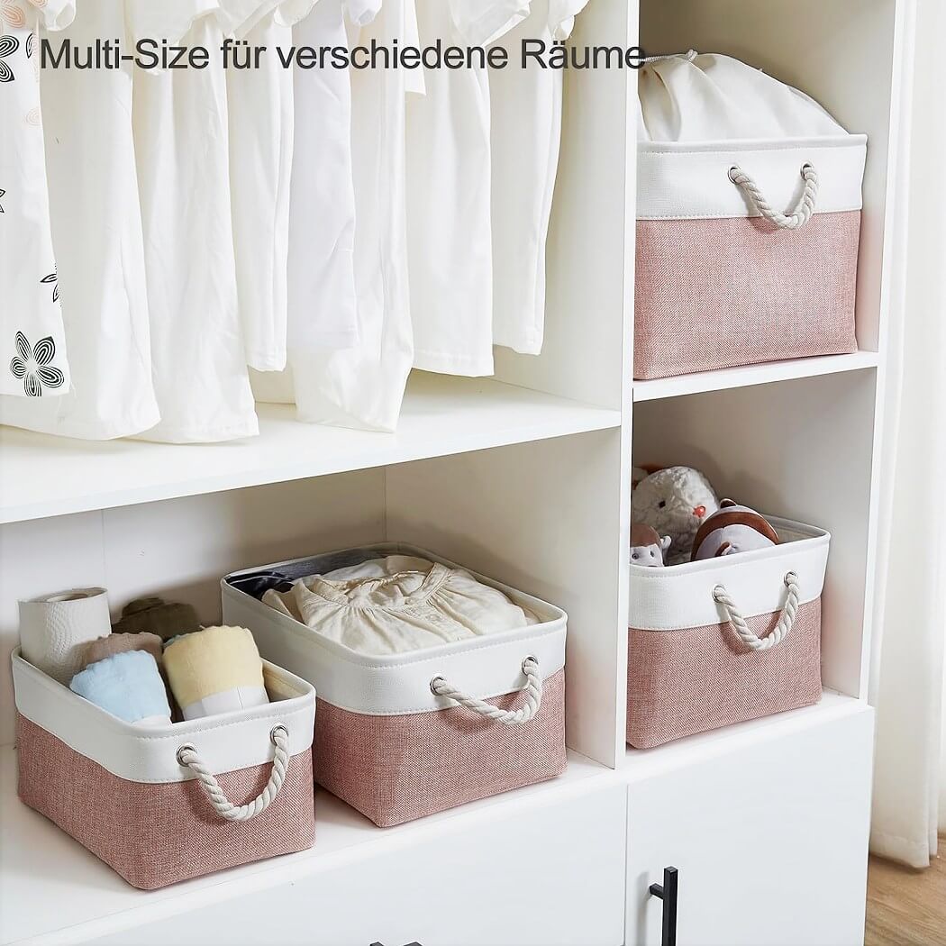 Pink White Storage Baskets with Rope Handles Multi-Size - Image 59
