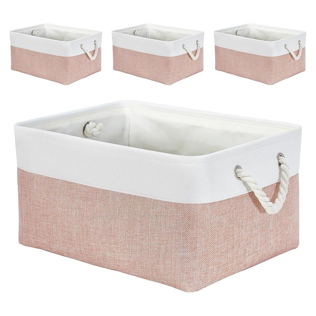 Pink White Storage Baskets with Rope Handles Multi-Size - Image 64