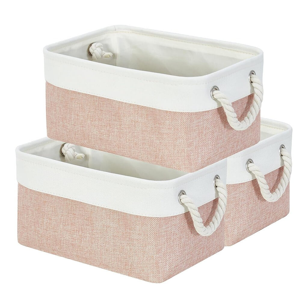 Pink White Storage Baskets with Rope Handles Multi-Size - Image 71