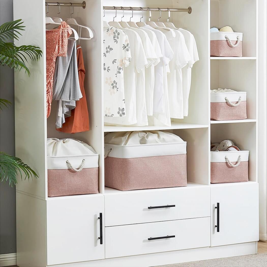Pink White Storage Baskets with Rope Handles Multi-Size - Image 73