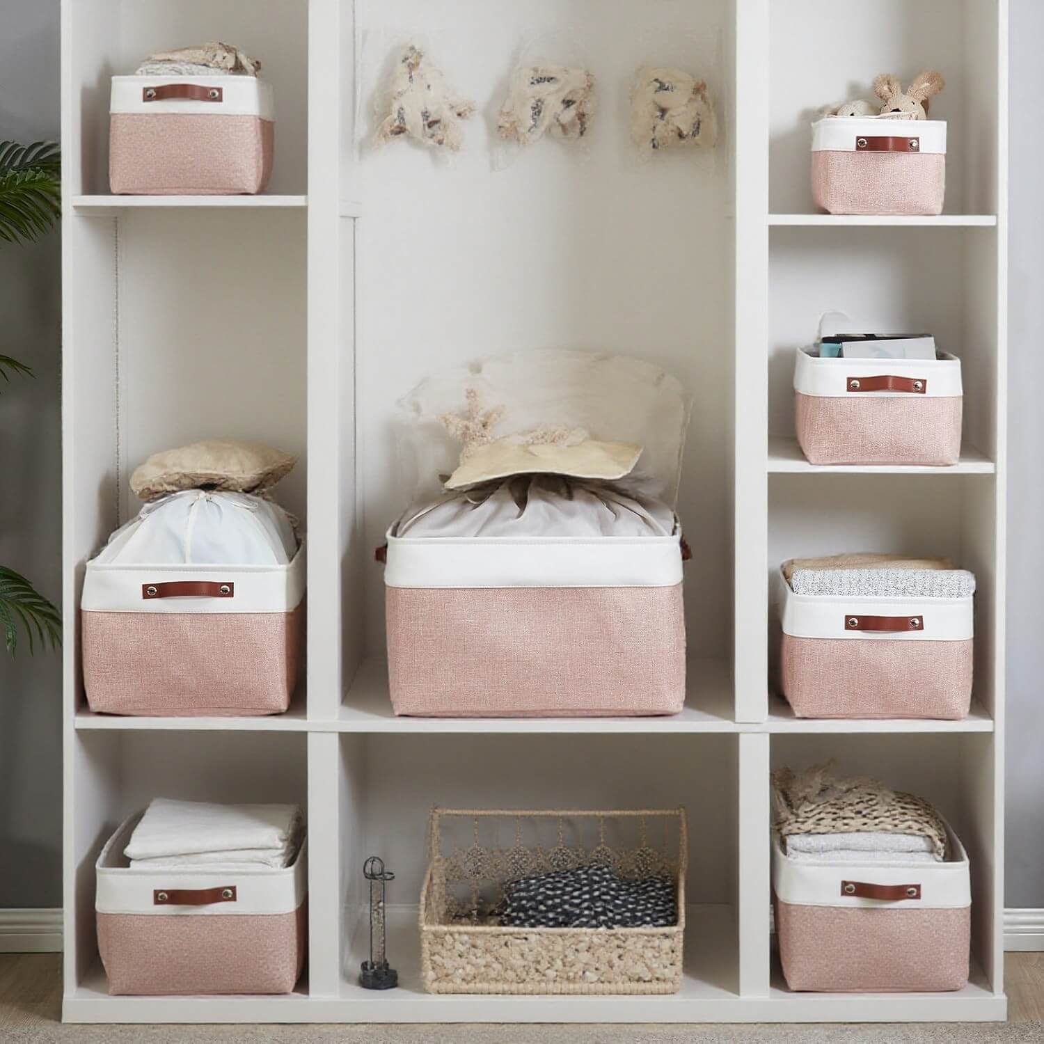 Pink White Rectangular Fabric Storage Boxes for Wardrobe, Shelves & Cupboards - Image 13