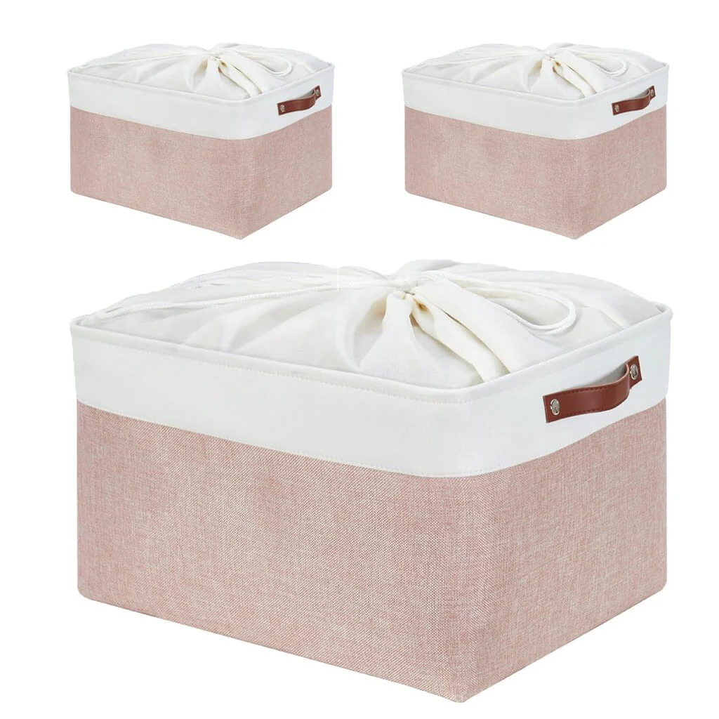 Pink White Rectangular Fabric Storage Boxes for Wardrobe, Shelves & Cupboards - Image 14