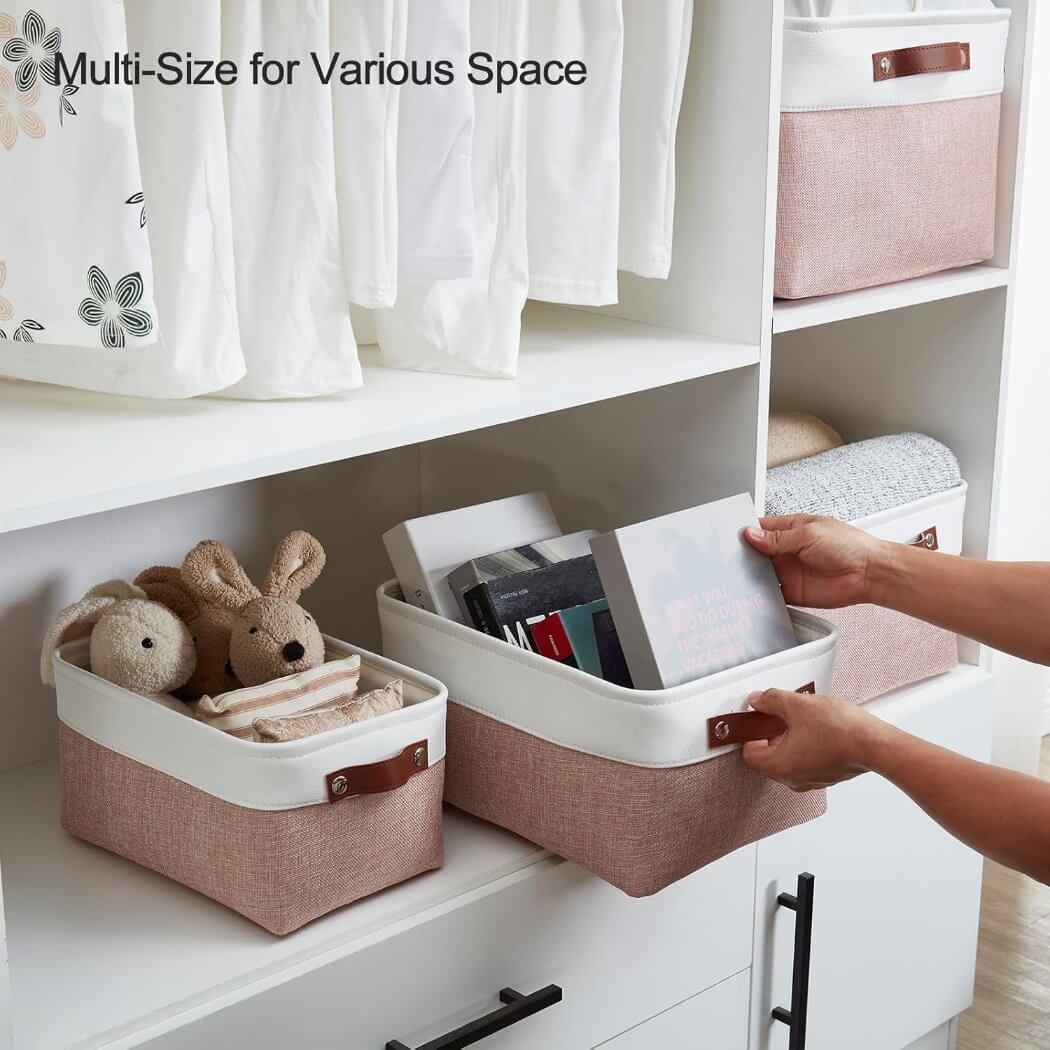Pink White Rectangular Fabric Storage Boxes for Wardrobe, Shelves & Cupboards - Image 19