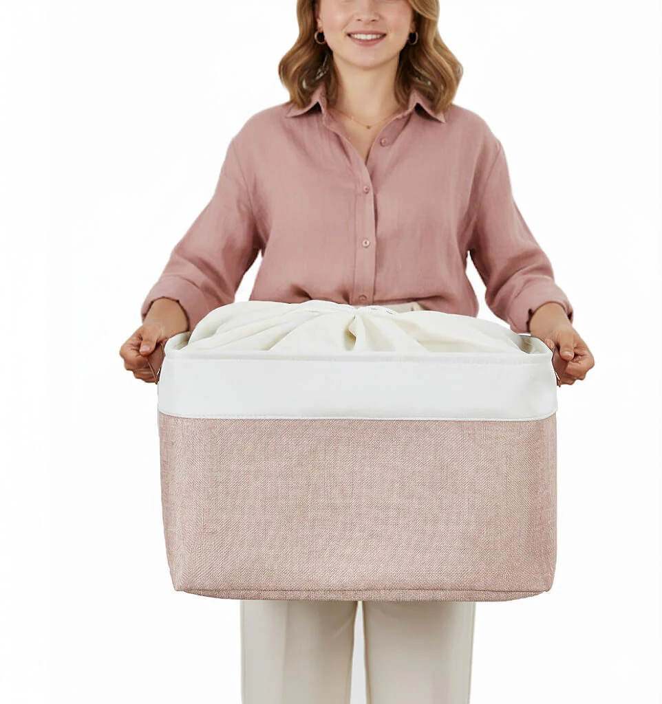 Pink White Rectangular Fabric Storage Boxes for Wardrobe, Shelves & Cupboards - Image 24