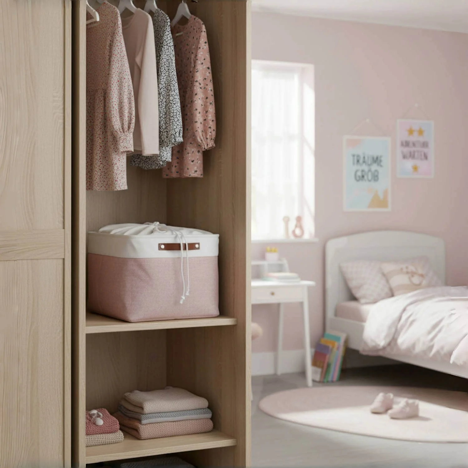 Pink White Rectangular Fabric Storage Boxes for Wardrobe, Shelves & Cupboards - Image 25