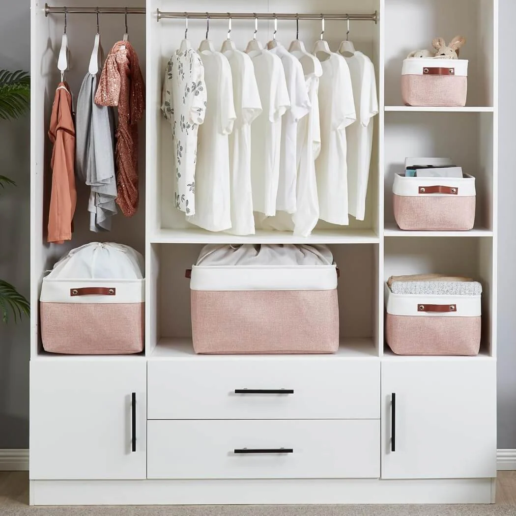 Pink White Rectangular Fabric Storage Boxes for Wardrobe, Shelves & Cupboards - Image 35