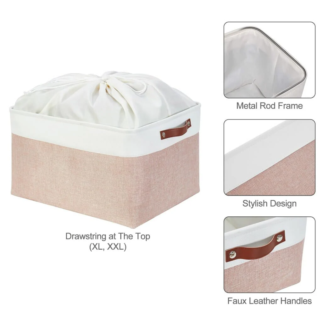 Pink White Rectangular Fabric Storage Boxes for Wardrobe, Shelves & Cupboards - Image 36