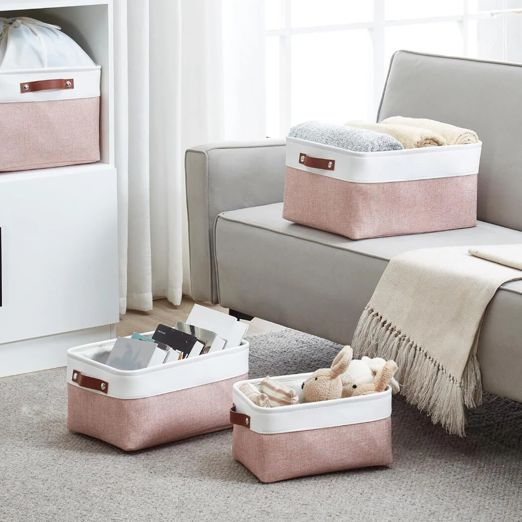 Pink White Rectangular Fabric Storage Boxes for Wardrobe, Shelves & Cupboards - Image 43