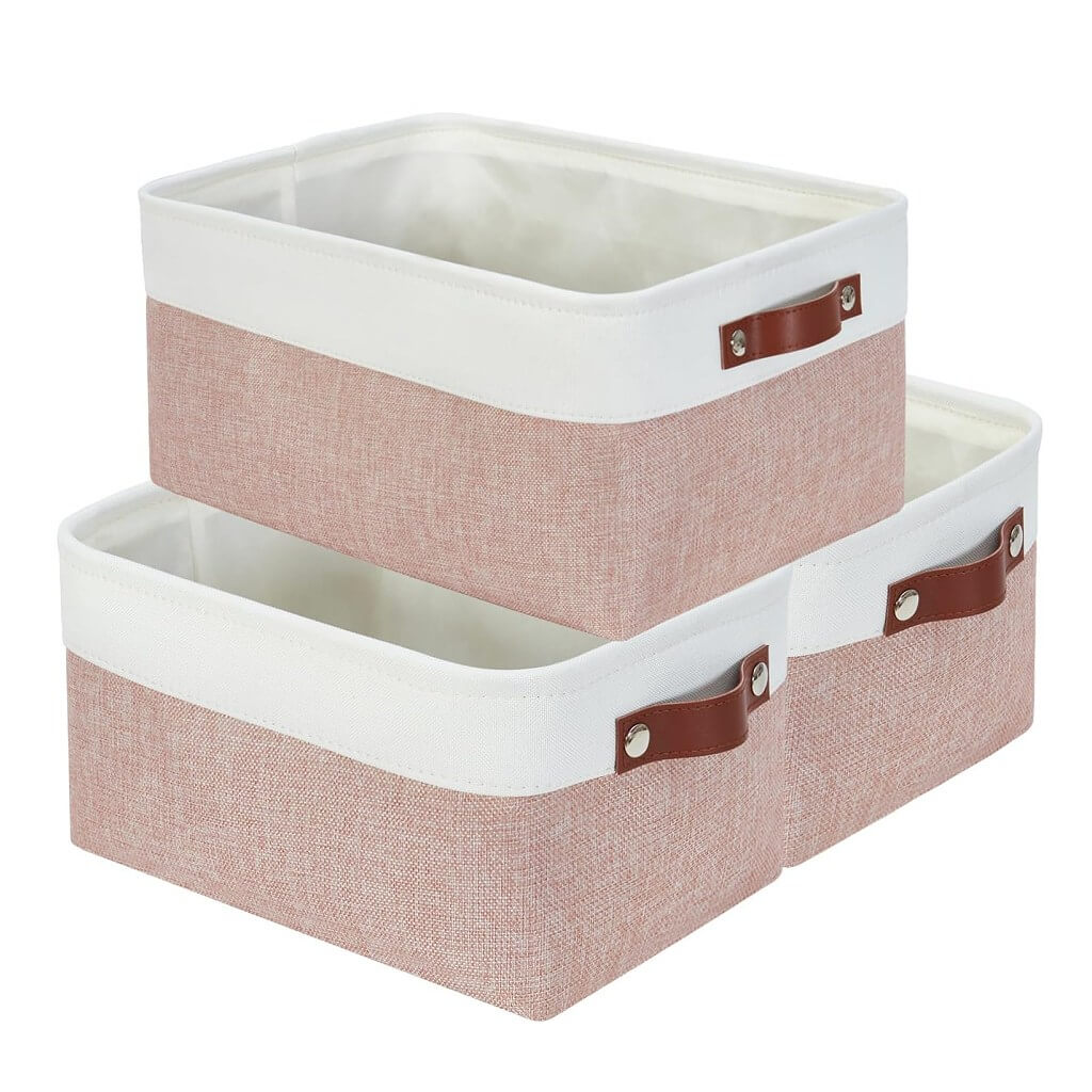 Pink White Rectangular Fabric Storage Boxes for Wardrobe, Shelves & Cupboards - Image 44