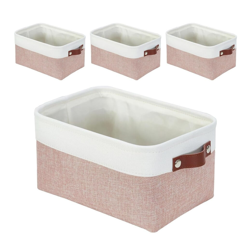 Pink White Rectangular Fabric Storage Boxes for Wardrobe, Shelves & Cupboards - Image 8