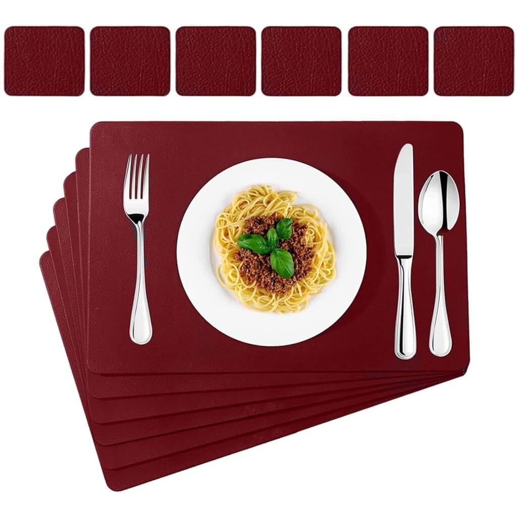 Red Faux Leather Place Mat for Kitchen Tables mangata - Image 8