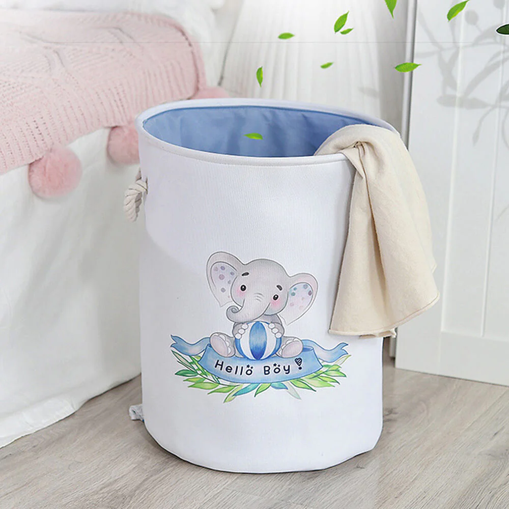 Round Waterproof Elephant Laundry Basket Pink/Blue - Image 10