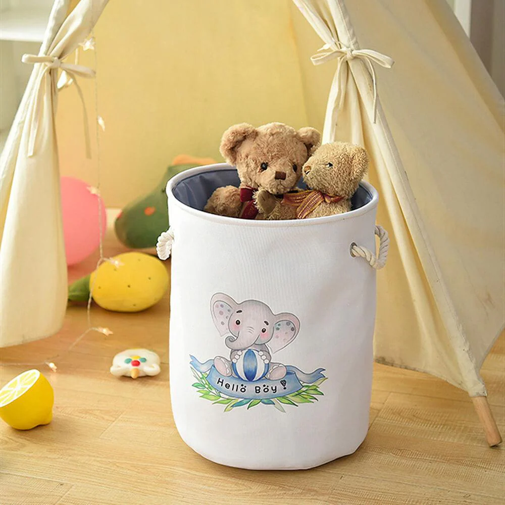 Round Waterproof Elephant Laundry Basket Pink/Blue - Image 11