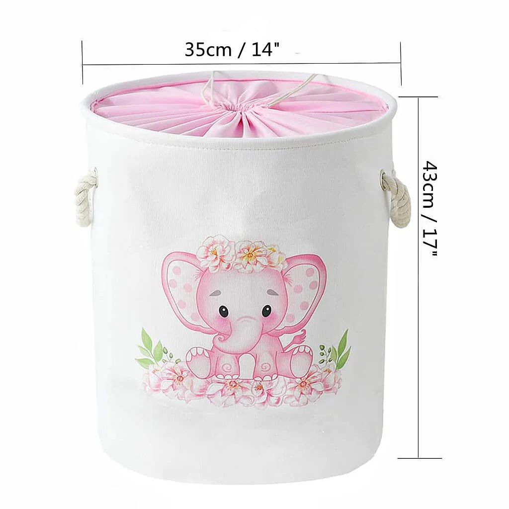 Round Waterproof Elephant Laundry Basket Pink/Blue - Image 2