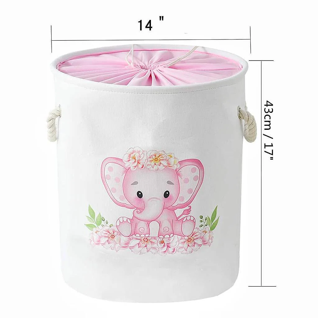 Round Waterproof Elephant Laundry Basket Pink/Blue - Image 3
