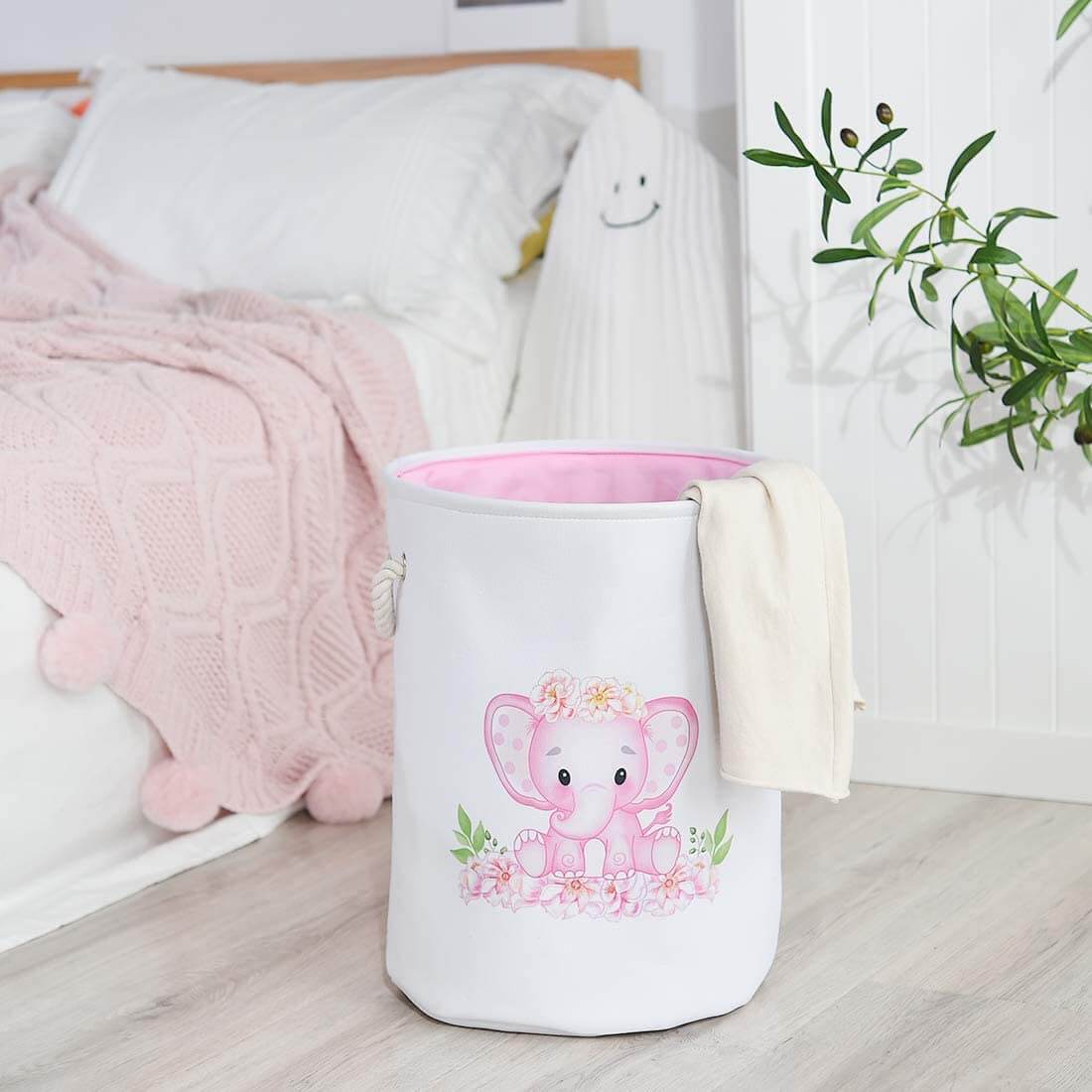 Round Waterproof Elephant Laundry Basket Pink/Blue - Image 4