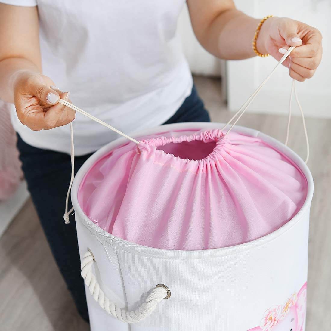 Round Waterproof Elephant Laundry Basket Pink/Blue - Image 7