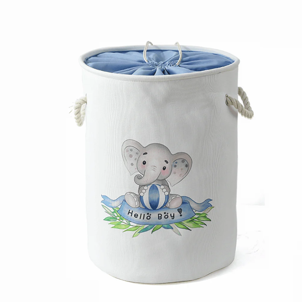 Round Waterproof Elephant Laundry Basket Pink/Blue - Image 9