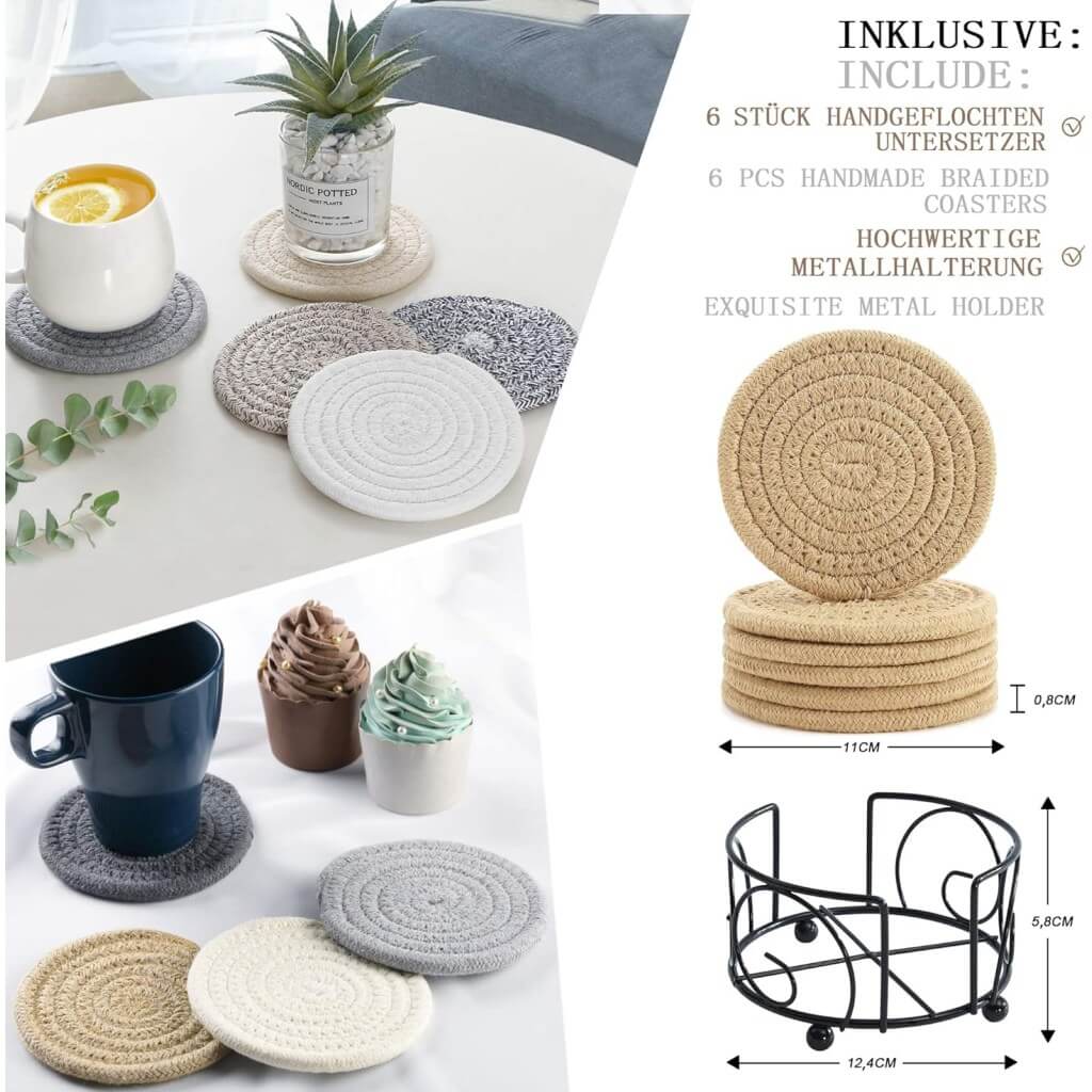 Coasters with Holder, Handmade Braided Thick Cotton Rope - Image 10