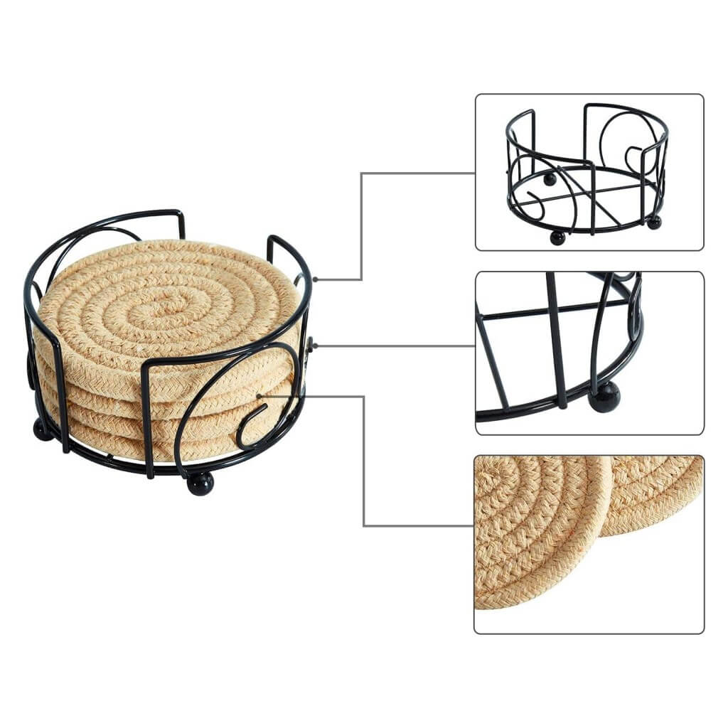 Coasters with Holder, Handmade Braided Thick Cotton Rope - Image 15