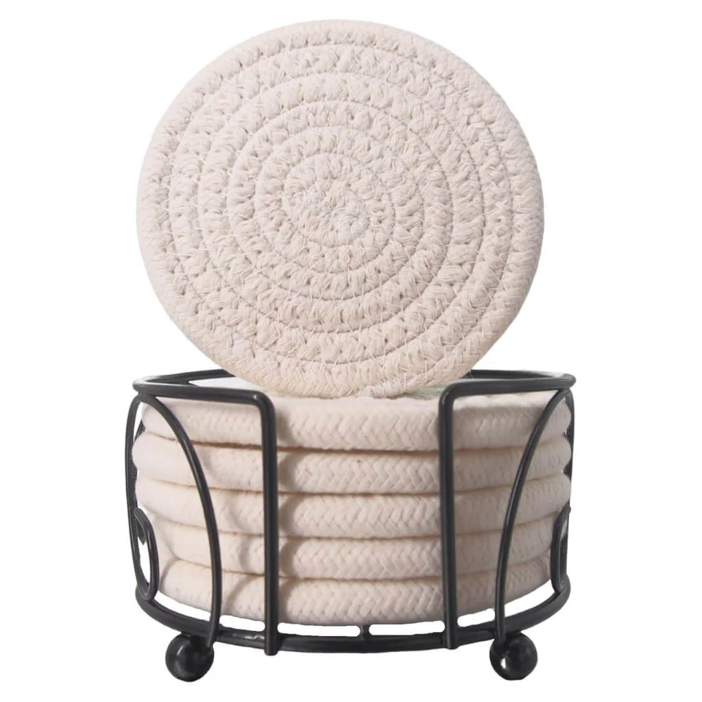 Coasters with Holder, Handmade Braided Thick Cotton Rope - Image 17