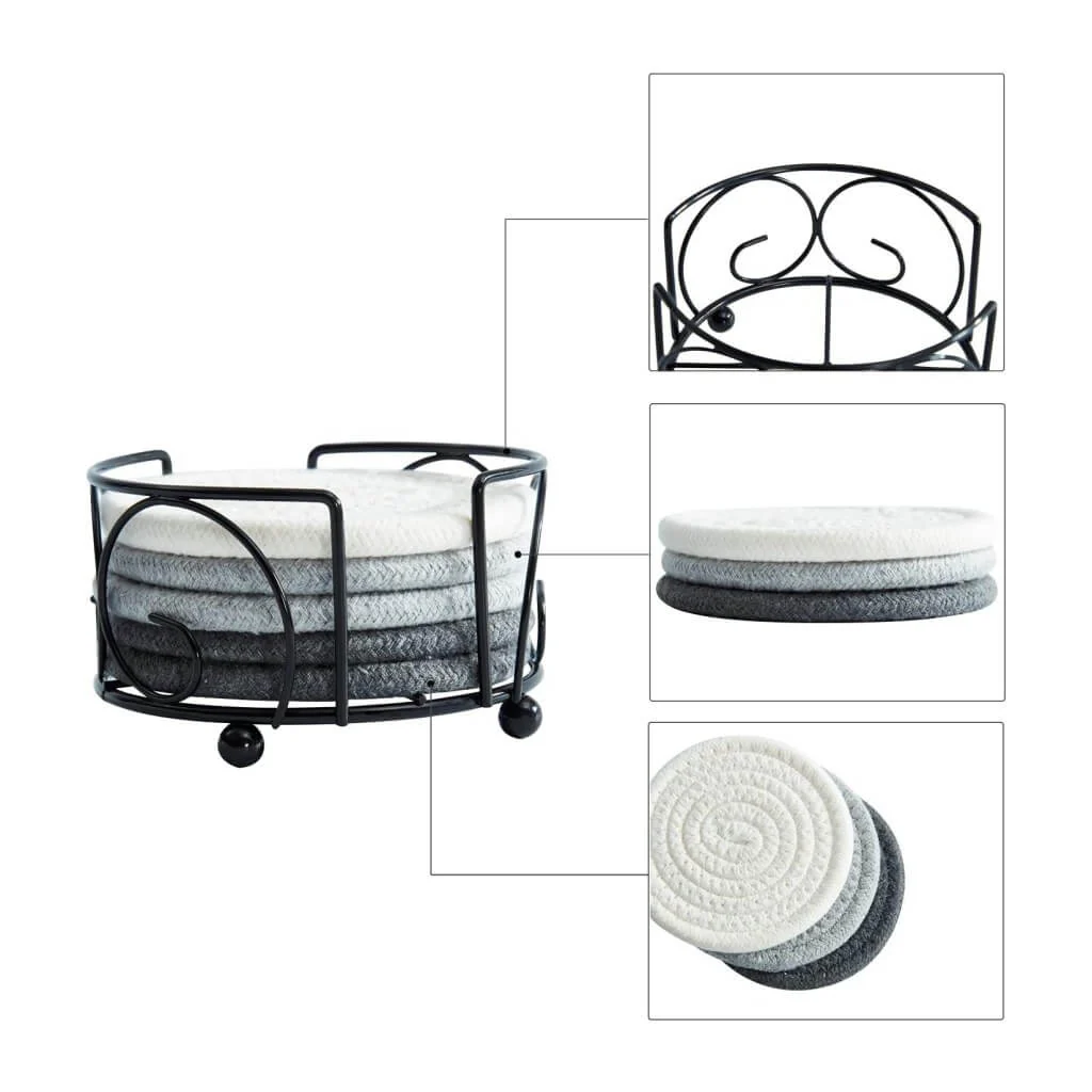 Coasters with Holder, Handmade Braided Thick Cotton Rope - Image 23
