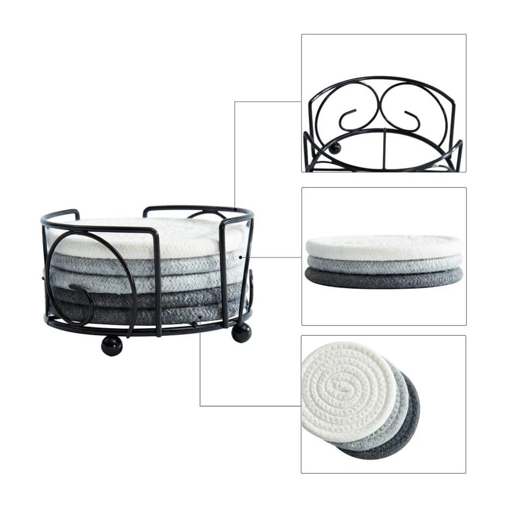 Coasters with Holder, Handmade Braided Thick Cotton Rope - Image 5