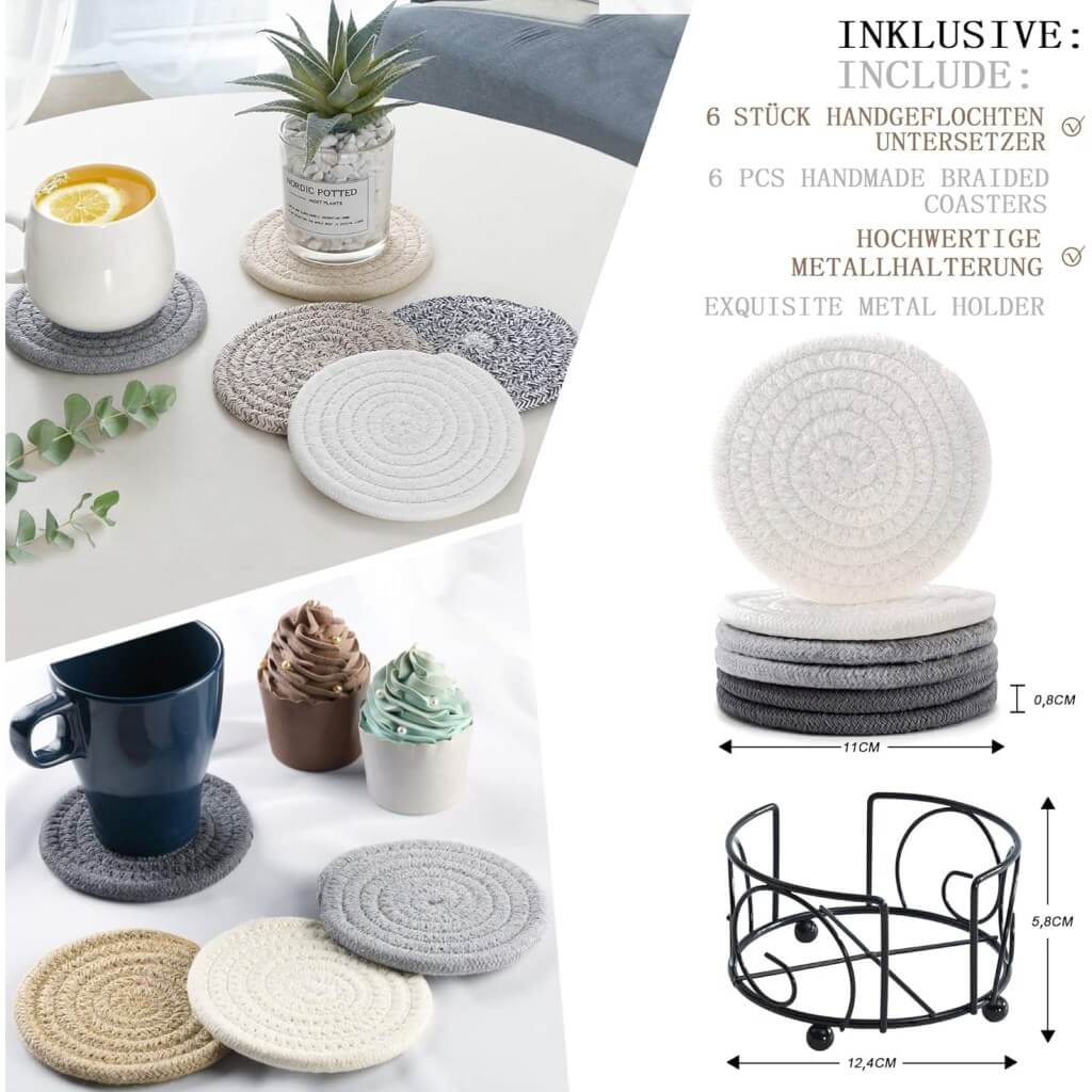 Coasters with Holder, Handmade Braided Thick Cotton Rope - Image 7