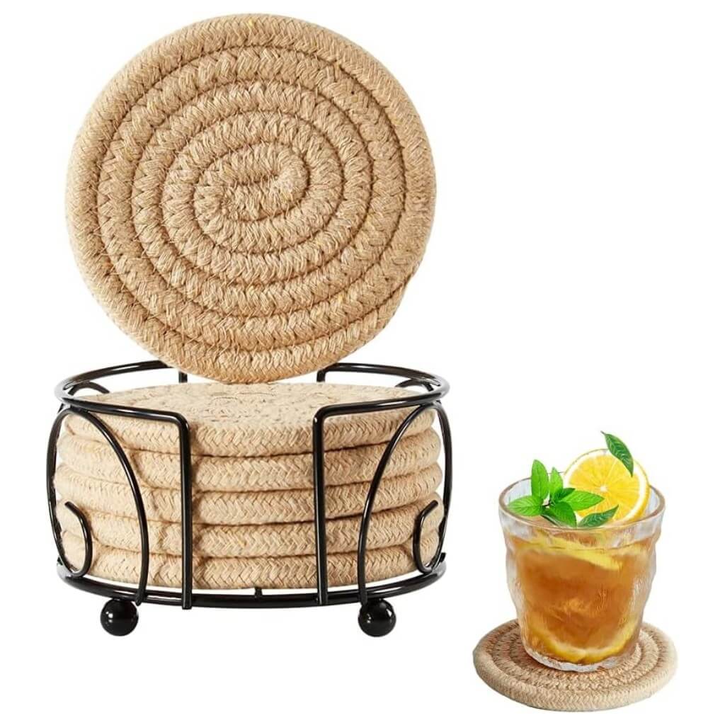 Coasters with Holder, Handmade Braided Thick Cotton Rope - Image 9